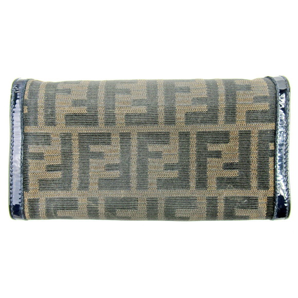 Fendi Navy brown Zucca long Wallet Blue leather zipper canvas black - Picture 1 of 6